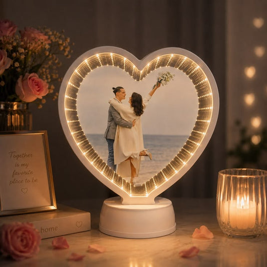 Oglinda magica PERSONALIZATA CU POZA INFINITY LED - INIMA