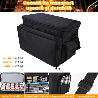 Set de Accesorii Gratar,Engros cu Lada Frigorifica si Husa de Transport, din Otel Inoxidabil, Include Termometru, Pensule, Solnite, Tocator, Tirbuson, Clesti, 15pcs ! REDUCERE