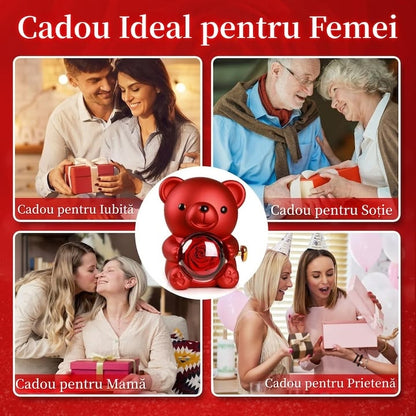 Set cadou COLIER + trandafir etern si ursulet ROSU, 360° rotativ! REDUCERE
