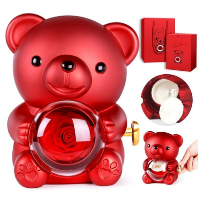 Set cadou COLIER + trandafir etern si ursulet ROSU, 360° rotativ! REDUCERE