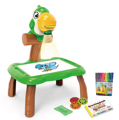 Masă de Desen cu Proiector pentru Copii, 3 Discuri cu 24 Șabloane, 12 Carioci, Muzică Relaxantă, Tabla cu Șters
