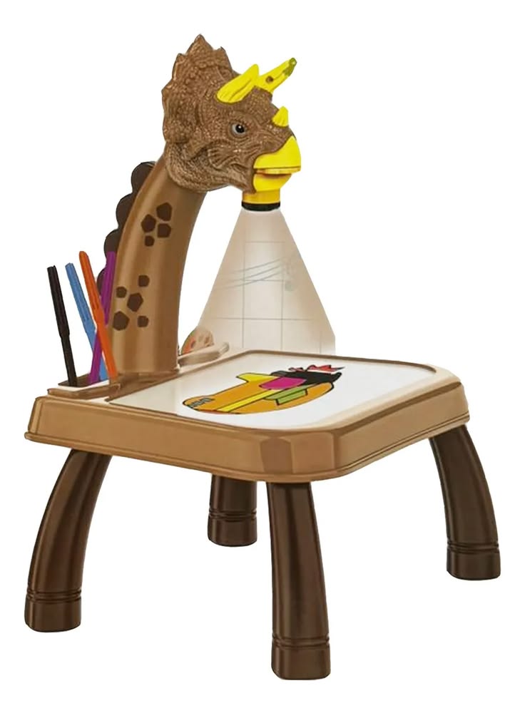 Masă de Desen cu Proiector pentru Copii, 3 Discuri cu 24 Șabloane, 12 Carioci, Muzică Relaxantă, Tabla cu Șters