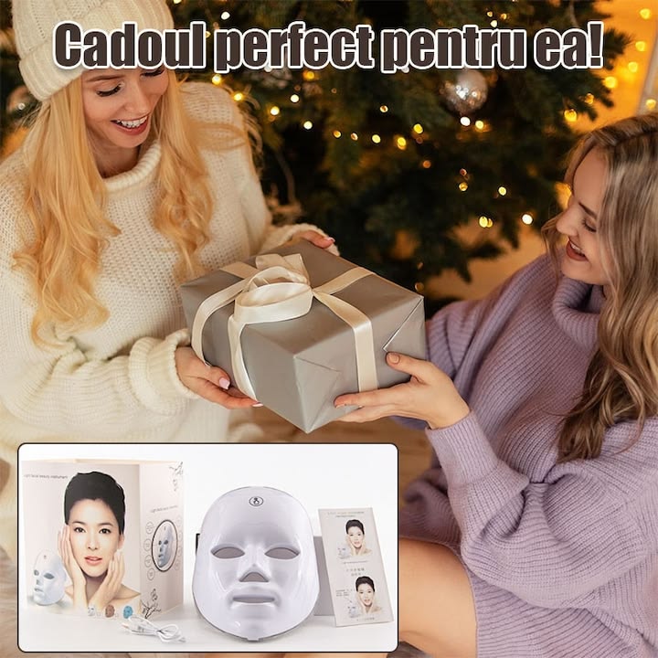 Masca faciala LED cu 7 culori, comutator cu un singur buton, 90 de bilete LED, banda reglabila, design fara fir, incarcare USB, reduce ridurile, acnee si petele, ilumineaza tonul pielii, este potrivita pentru toate tipurile de piele, alb