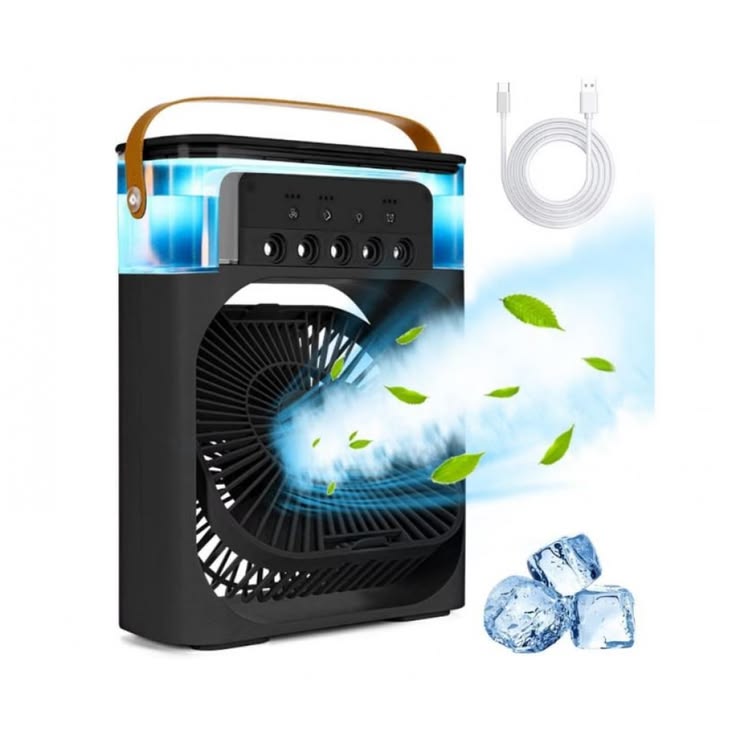 Ventilator Portabil Multifunctional Cu Pulverizare Si Aromaterapie Umidificator, iluminare LED, Timer, Rezervor 600 ml, 3 viteze,USB