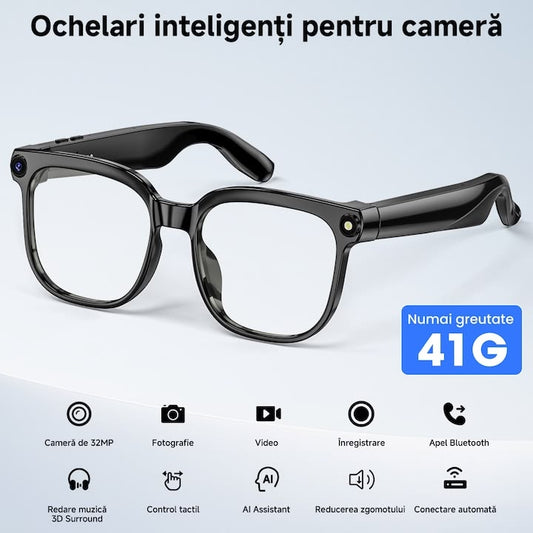 Ochelari inteligenti AI, PREMIUM, difuzoare dubla, asistent de limba AI, inregistrare in timp real, traducere in timp real, redare de muzica, telecomanda