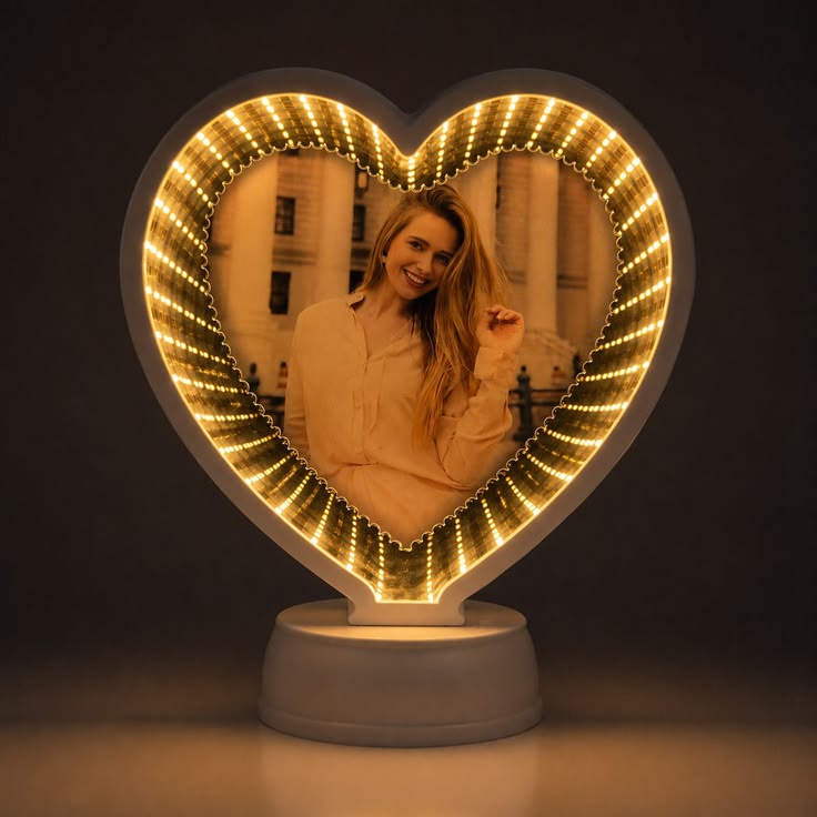 Oglinda magica PERSONALIZATA CU POZA  INFINITY LED - INIMA