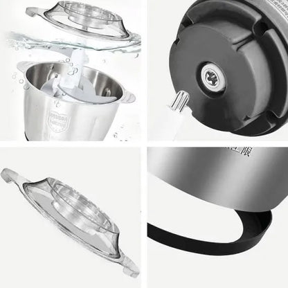 Tocator Electric Multifunctional, Capacitate 5L, Pentru Carne si Legume, 4 Lame Din Otel Inoxidabil, Recipient din Inox, 3 Viteze, Putere 1000W, Argintiu