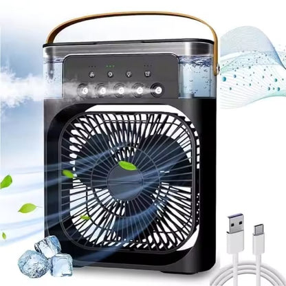 Ventilator Portabil Multifunctional Cu Pulverizare Si Aromaterapie Umidificator, iluminare LED, Timer, Rezervor 600 ml, 3 viteze,USB