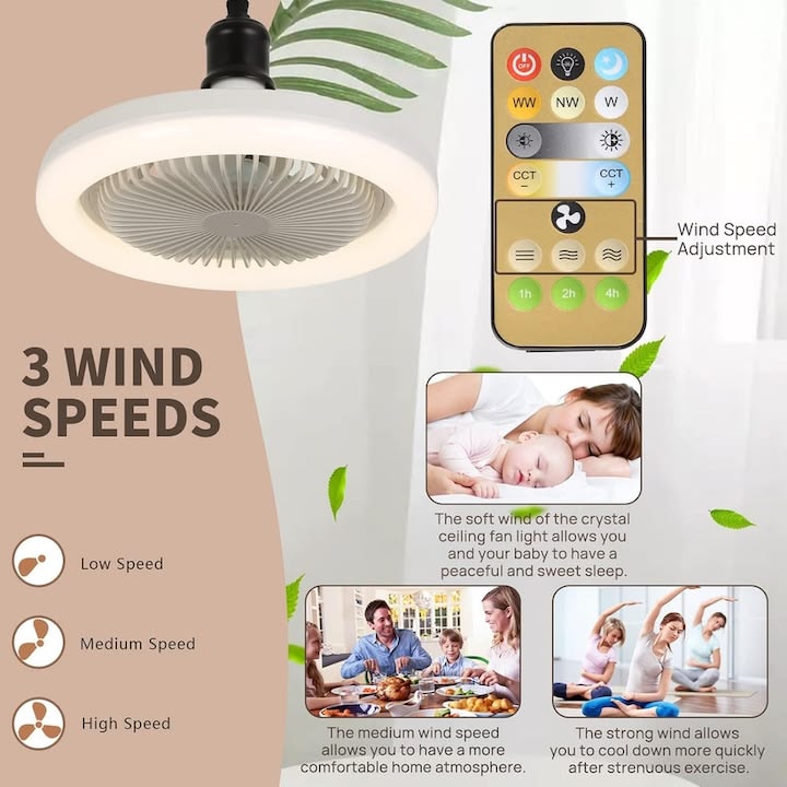 Ventilator cu telecomandă, 3 viteze și lumină reglabilă ! REDUCERE