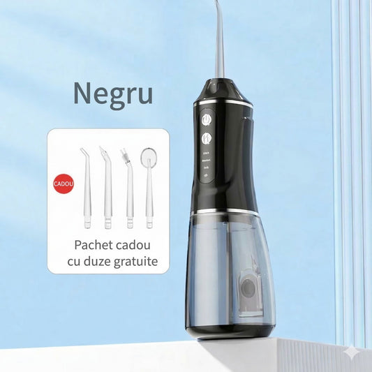 Irigator Bucal Electric PREMIUM, Portabil, Dus Bucal pentru Curatare, Indepartare Tartru, 4 Capete, 25 x 8 x 8 cm, REDUCERE