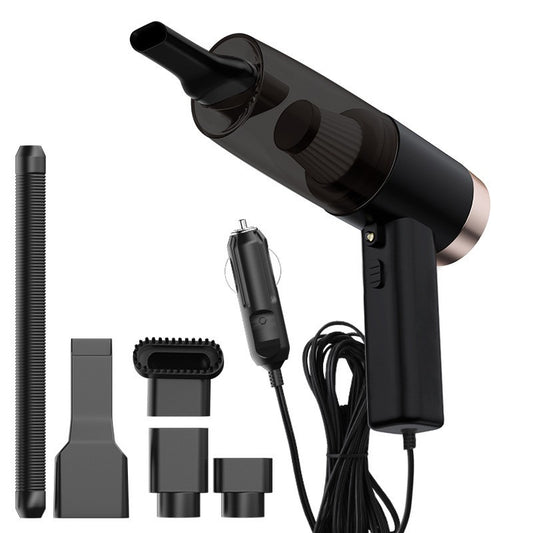 Aspirator Portabil Auto, PREMIUM , pentru Casa si Masina, Cablu Auto, Tub Prelungitor, 4 Capete de Aspirare, 20x16x19cm, Negru