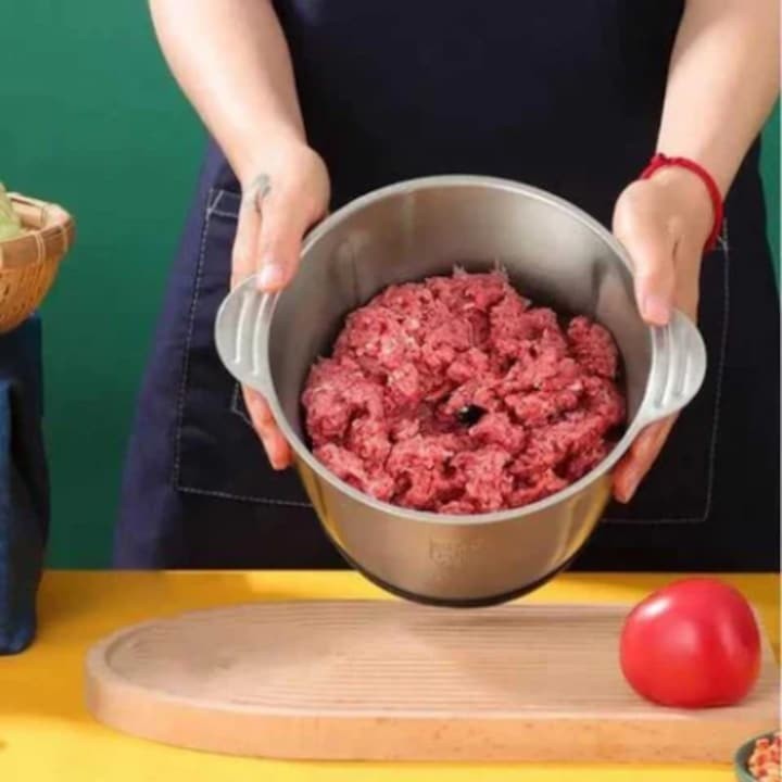 Tocator Electric Multifunctional, Capacitate 5L, Pentru Carne si Legume, 4 Lame Din Otel Inoxidabil, Recipient din Inox, 3 Viteze, Putere 1000W, Argintiu