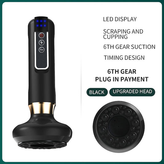 Aparat de Masaj Electric PREMIUM, 12 trepte de intensitate, drenaj limfatic si anticelulita, cupping terapeutic, bile de otel, design portabil, reincarcabil, ideal ingrijire personala si relaxare, Negru