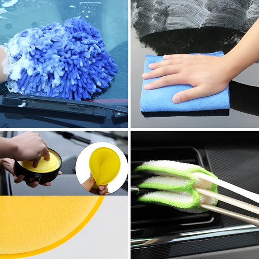 Set 17 Accesorii pentru Curatare Auto, PREMIUM, Interior si Exterior, 4 Capete pentru Bormasina, 5 Pensule, 3 Perii, 1 Laveta, 1 Manusa, 1 Perie Tripla Grilaj, 2 Bureti, Multicolor