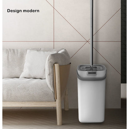 Set de curatenie PREMIUM, mop si galeata, galeata 5.7 l, 4 rezerve microfibra incluse, design modern, pentru interior, material plastic, peri sintetici, plat, cu storcere, alb