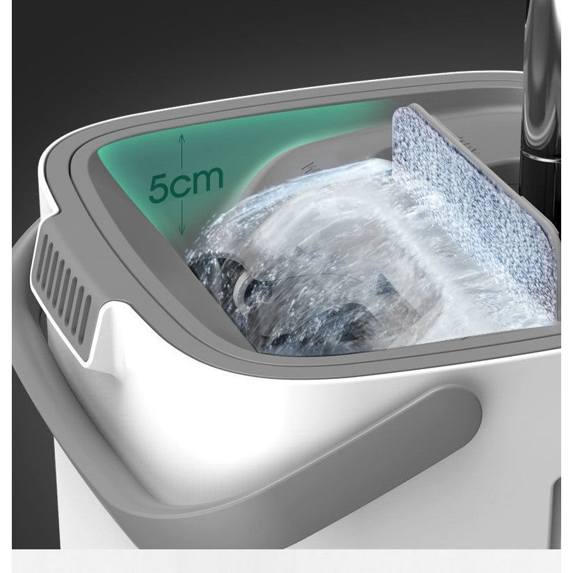 Set de curatenie PREMIUM, mop si galeata, galeata 5.7 l, 4 rezerve microfibra incluse, design modern, pentru interior, material plastic, peri sintetici, plat, cu storcere, alb