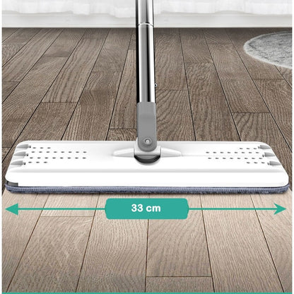 Set de curatenie PREMIUM, mop si galeata, galeata 5.7 l, 4 rezerve microfibra incluse, design modern, pentru interior, material plastic, peri sintetici, plat, cu storcere, alb