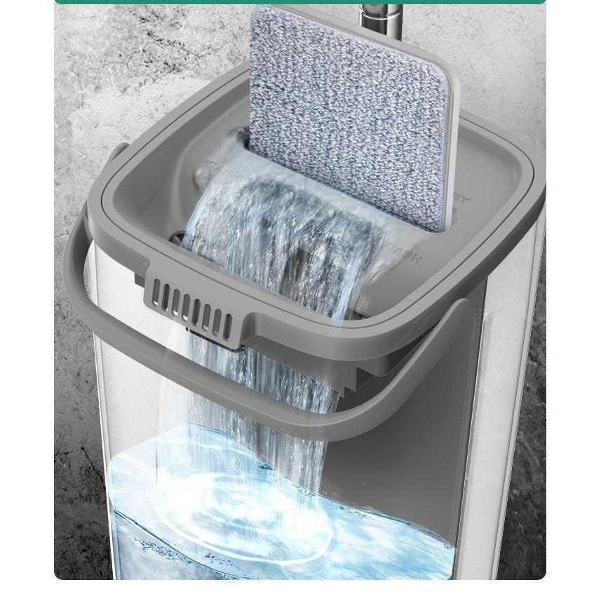 Set de curatenie PREMIUM, mop si galeata, galeata 5.7 l, 4 rezerve microfibra incluse, design modern, pentru interior, material plastic, peri sintetici, plat, cu storcere, alb