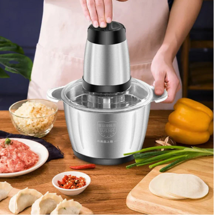 Tocator Electric Multifunctional, Capacitate 5L, Pentru Carne si Legume, 4 Lame Din Otel Inoxidabil, Recipient din Inox, 3 Viteze, Putere 1000W, Argintiu